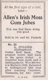 1933 Allen's League Footballers #23 Albert Collier Back